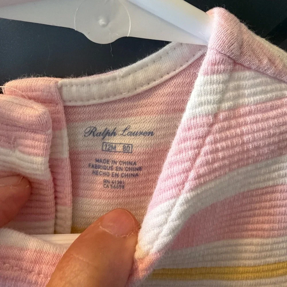 Ralph Lauren Baby Girls Pastel Rainbow Striped Pleated Dress 12M Multi Color